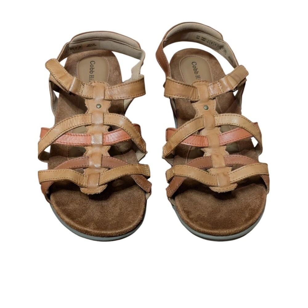 Cobb Hill by Rockport Rubey Woven Leather Strappy Sandals Tan Multi size 10 boho
